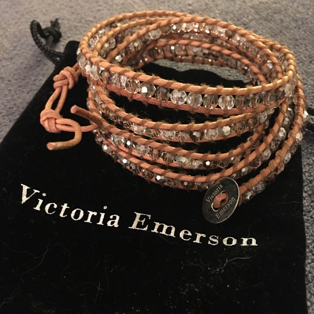 Leather wrap crystal bracelet